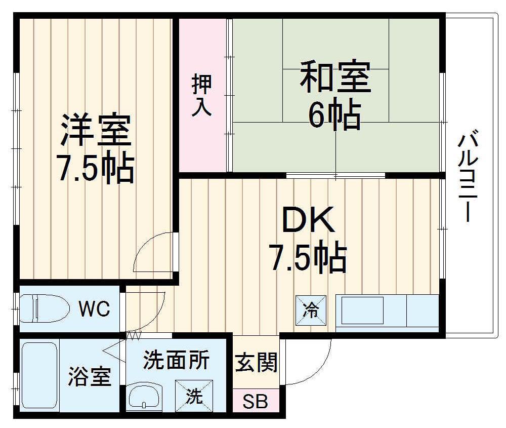 グリーンハウス中里(2DK/1階)の間取り写真