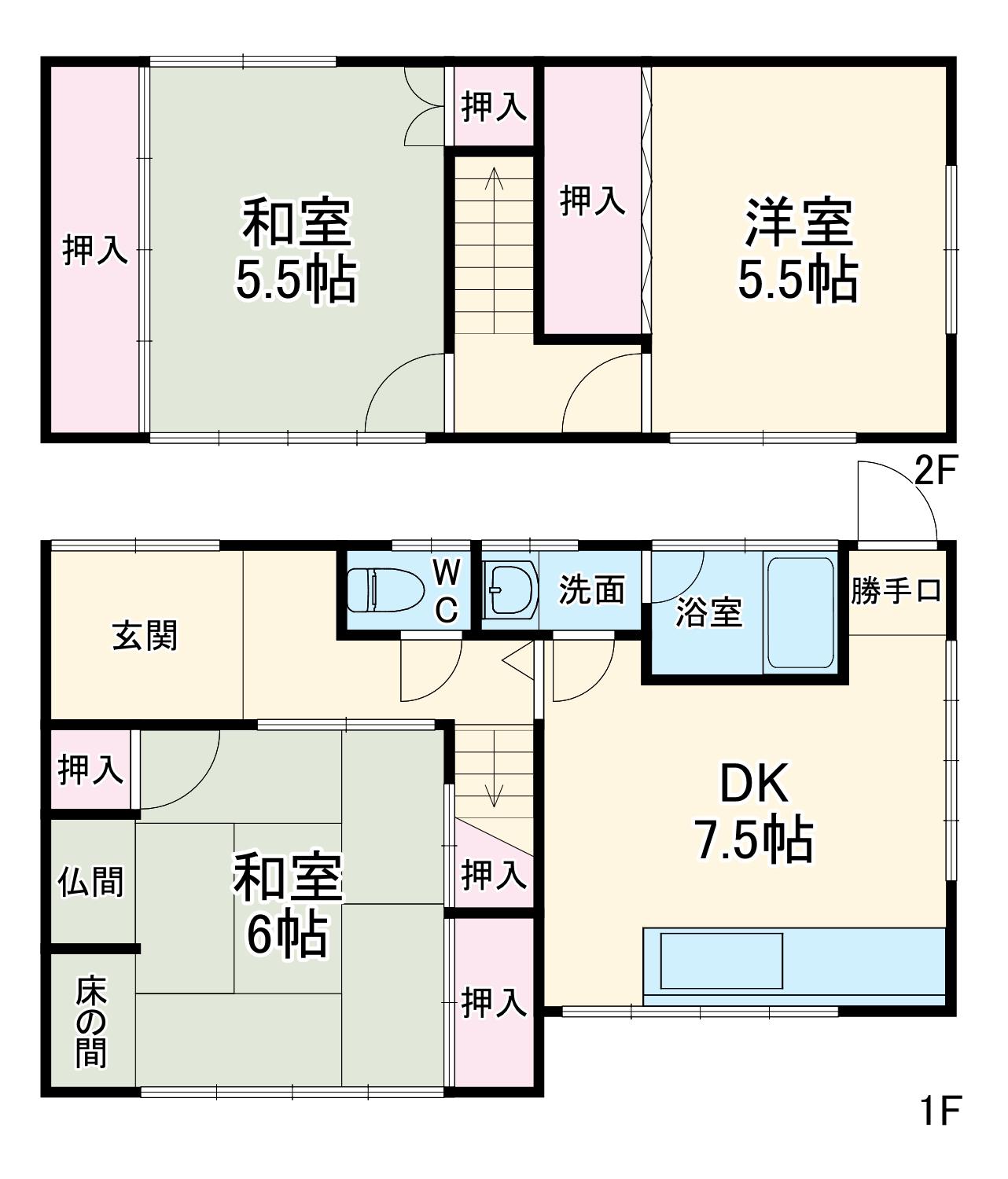 名鉄蒲郡線 形原駅 徒歩3分 2階建 築52年(3DK)の間取り写真