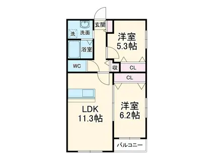 ALM2(2LDK/1階)の間取り写真
