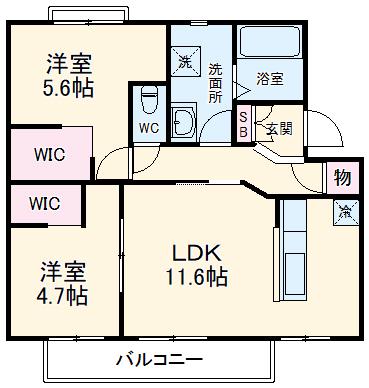 コートビレッジWAKITAⅡ(2LDK/2階)の間取り写真