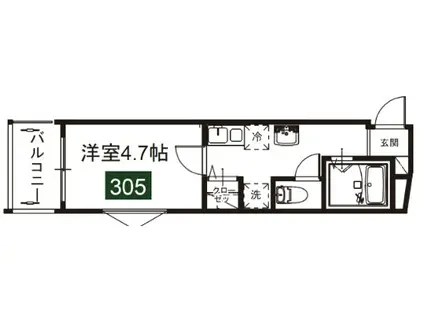 メルディア与野本町ⅡB(1K/3階)の間取り写真