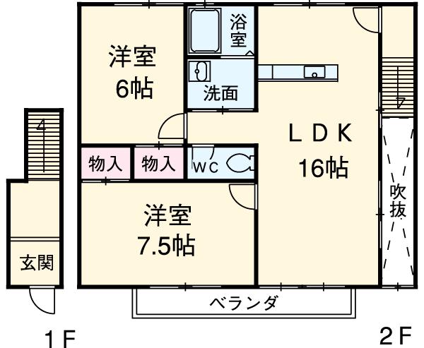 名鉄名古屋本線 東岡崎駅 徒歩29分 2階建 築19年(2LDK)の間取り写真