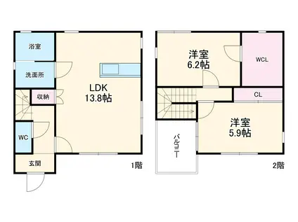 名鉄名古屋本線 富士松駅 徒歩12分 2階建 築17年(2LDK)の間取り写真