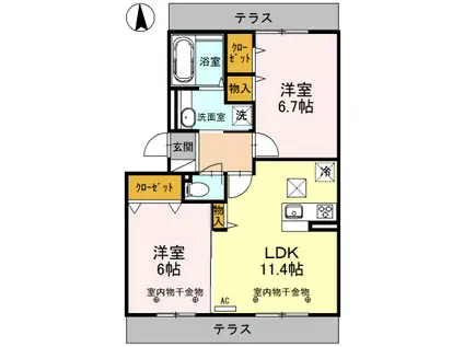 ヴィラグランデⅡ(2LDK/1階)の間取り写真