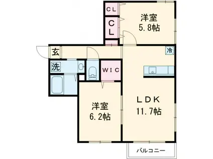フォンターナ(2DK/1階)の間取り写真
