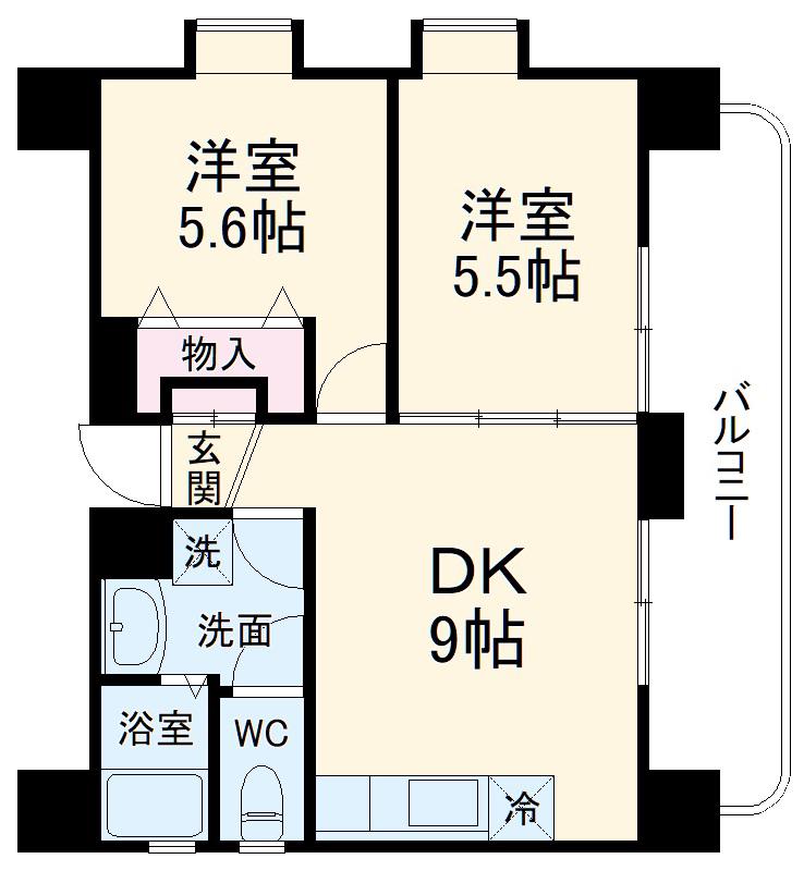 オーロラ迎賓館(2DK/6階)の間取り写真