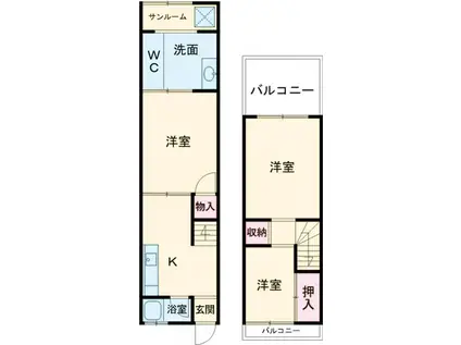 阪和線 和泉府中駅 徒歩25分 2階建 築56年(2LDK)の間取り写真