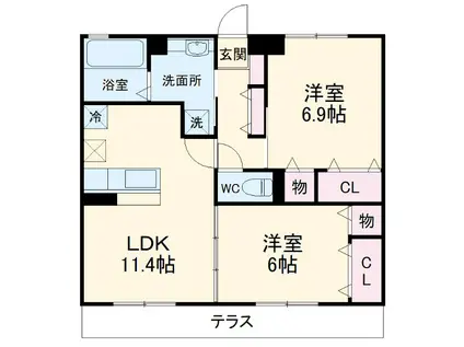 プレミールII(2LDK/1階)の間取り写真