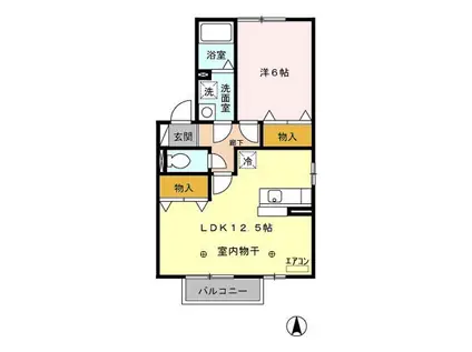 イヴェールB棟(1LDK/2階)の間取り写真