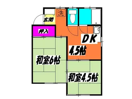 ハイツ・ヒラノ(2DK/1階)の間取り写真