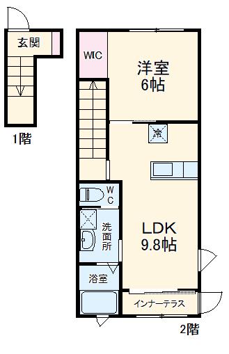 メゾン ド ミエル(1LDK/2階)の間取り写真