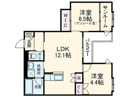 トヴォクレハ(2LDK/3階)の間取り写真