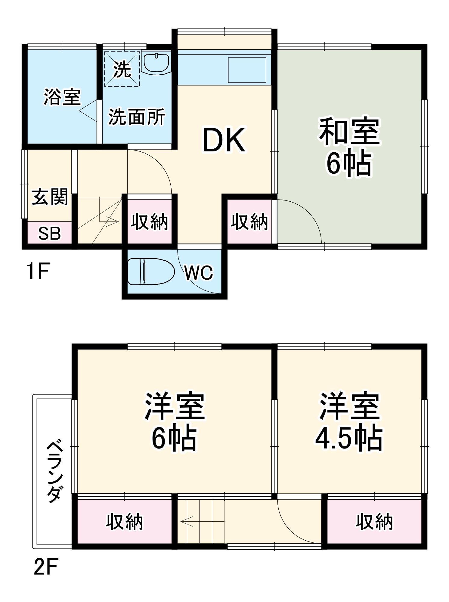 日暮里舎人ライナー 見沼代親水公園駅 徒歩35分 2階建 築43年(3DK)の間取り写真