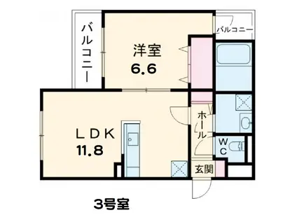 中央本線 武蔵境駅 徒歩30分 3階建 築5年(1LDK/3階)の間取り写真