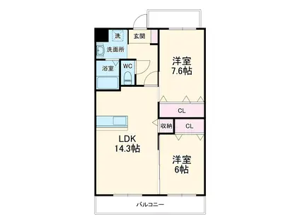 スターブルコート(2LDK/3階)の間取り写真