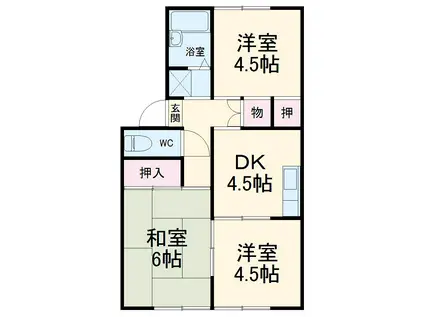 オークハウス(3DK/1階)の間取り写真