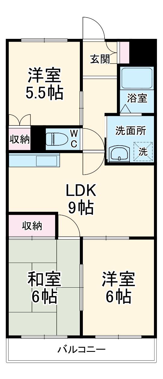 ソレアード笹原Ⅱ(3DK/3階)の間取り写真