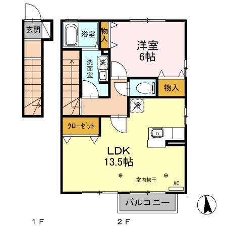 グラシアス D(1LDK/2階)の間取り写真