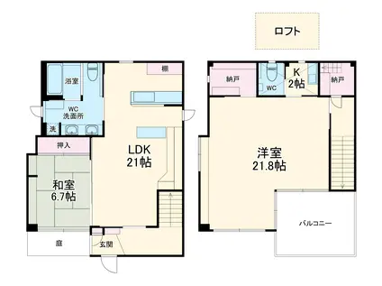 西武鉄道多摩湖線 八坂駅(東京) 徒歩3分 2階建 築33年(2LDK)の間取り写真