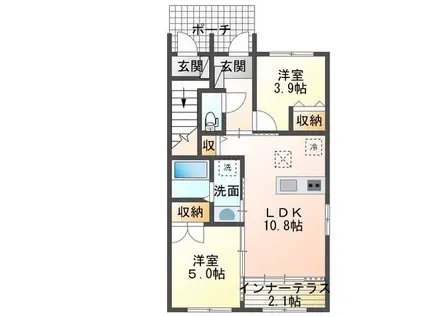 エイコンフィールドⅠ(2LDK/1階)の間取り写真