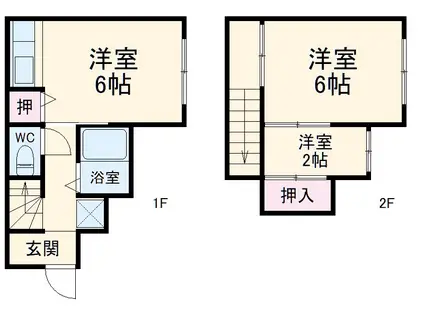 総武・中央緩行線 本八幡駅 バス乗車時間：15分 曽谷バス停で下車 徒歩4分 2階建 築39年(3K)の間取り写真