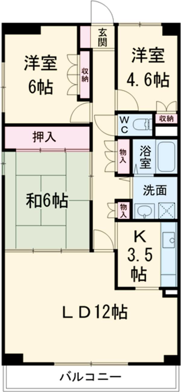 本厚木ロイヤルマンション(3LDK/1階)の間取り写真