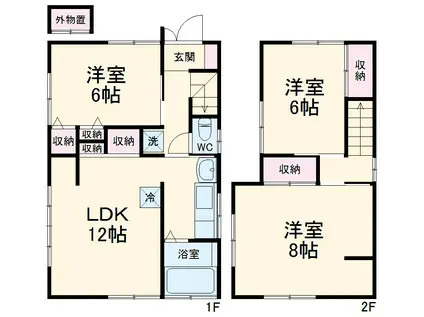 横浜市ブルーライン 港南中央駅 徒歩10分 2階建 築56年(3LDK)の間取り写真