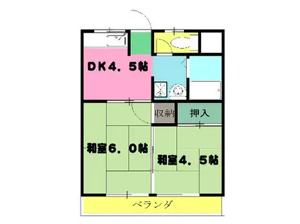 パレットハウス(2DK/1階)の間取り写真