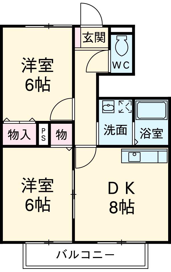 ソレジオ伊賀A棟(2DK/1階)の間取り写真