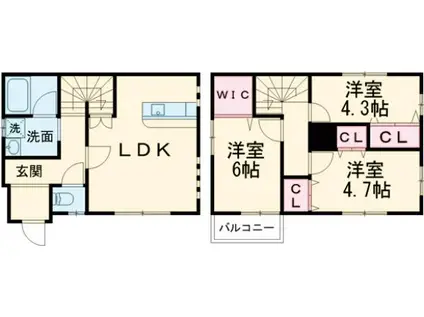 両毛線 新前橋駅 徒歩23分 2階建 築3年(3LDK)の間取り写真
