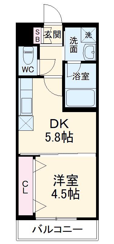 ベラジオ京都円町(1DK/5階)の間取り写真