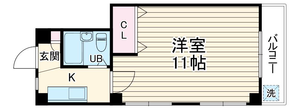 秦ビル(1K/2階)の間取り写真