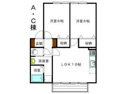 ガーデンコート西添(2DK/1階)の間取り写真