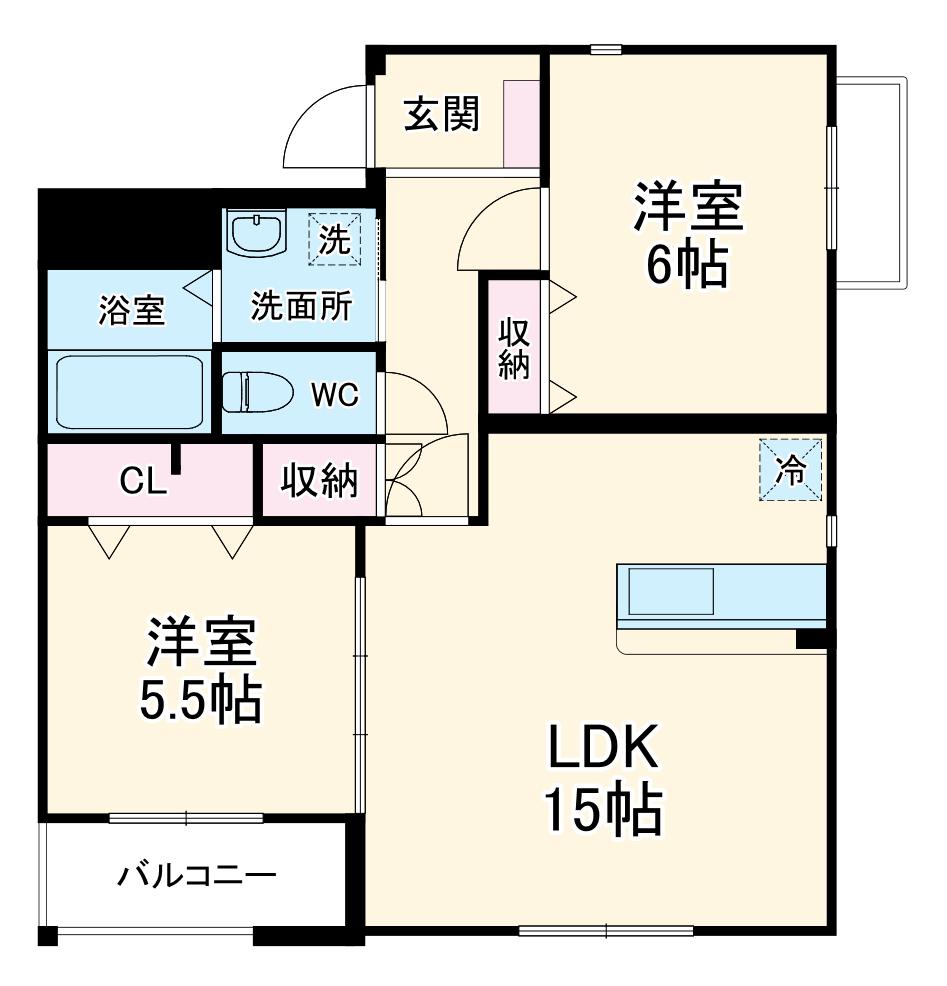 OIKOS ORO(2LDK/2階)の間取り写真