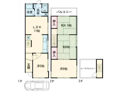 阪和線 北信太駅 徒歩7分 2階建 築55年(4LDK)の間取り写真