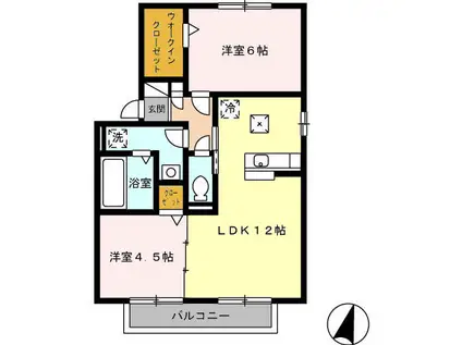 グランドハイツ B棟(2LDK/1階)の間取り写真