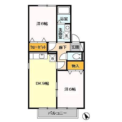 グリーンハイツⅡ(2DK/2階)の間取り写真