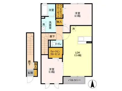 ティアラ B(2LDK/2階)の間取り写真