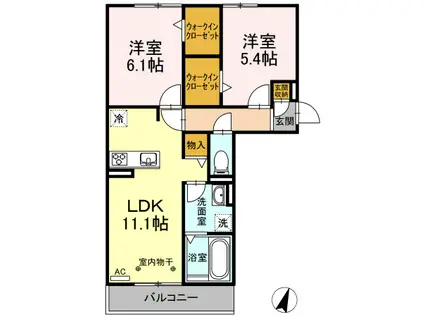 グランシャリオ穴橋 A棟(2LDK/3階)の間取り写真