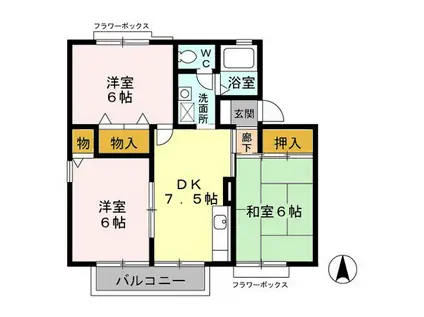 カサベルデA・B・C(3DK/1階)の間取り写真