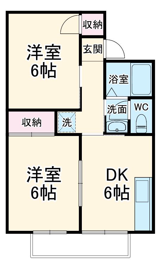 ヴァンベール若草B(2DK/2階)の間取り写真