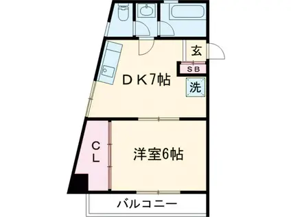 秋山ビル(1DK/5階)の間取り写真