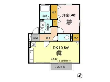 グリーンアレイB(1LDK/2階)の間取り写真