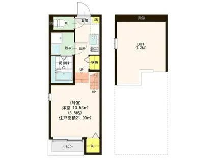 サンエー烏森(1K/2階)の間取り写真