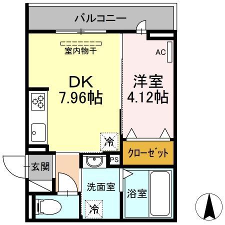 つむぎテラシア 壱番館(1DK/2階)の間取り写真