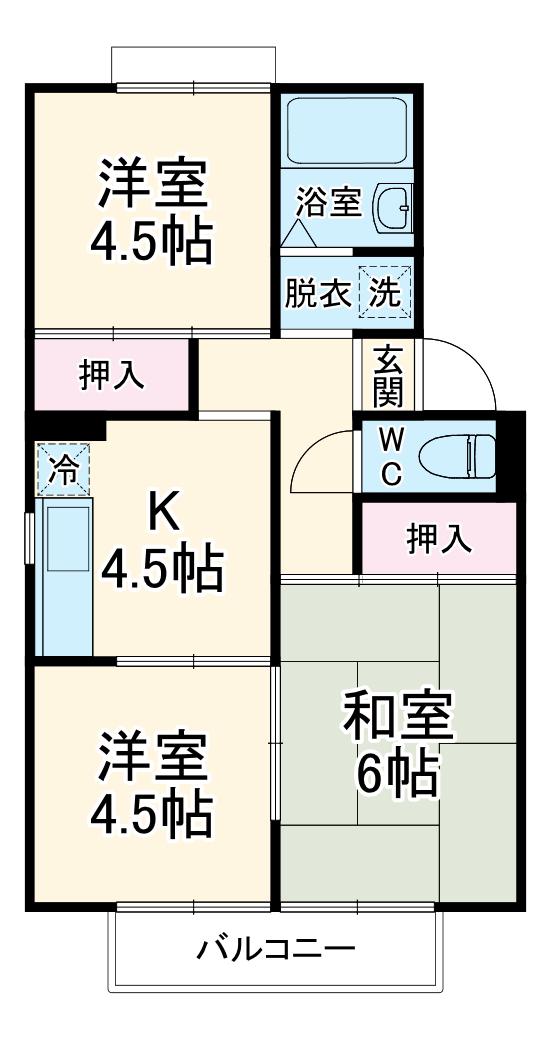 ホワイトヒル(3K/1階)の間取り写真