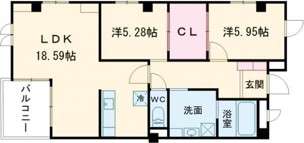 コリーナ鶴田(2LDK/3階)の間取り写真