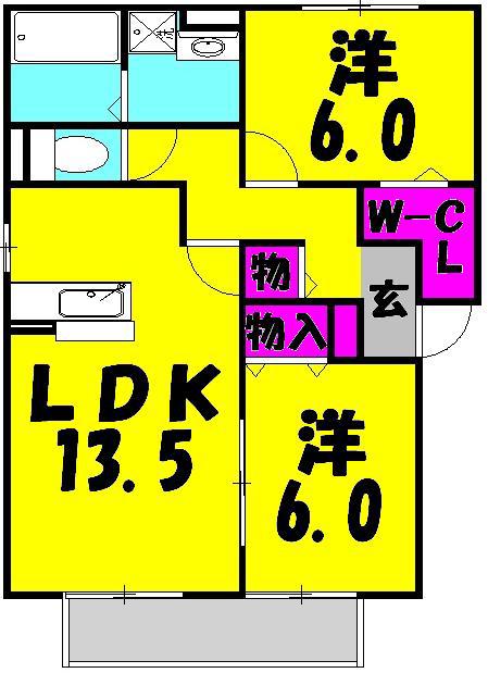 リビングタウン大金平(2LDK/2階)の間取り写真