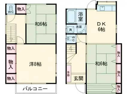 京王電鉄京王線 千歳烏山駅 徒歩9分 2階建 築52年(3DK)の間取り写真