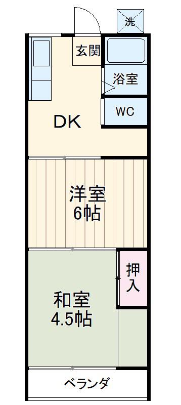 第6青木荘(2DK/2階)の間取り写真